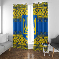 Ukraine Heritage Pride – Vyshyvanka Pattern Window Curtain with National Symbol in Blue & Yellow