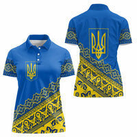 Ukraine Heritage Pride – Vyshyvanka Pattern Women Polo Shirt with National Symbol in Blue & Yellow