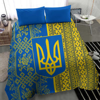 Ukrainian Flag Colors Bedding Set with Trident Crest and Traditional Folk Pattern