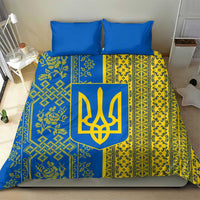 Ukrainian Flag Colors Bedding Set with Trident Crest and Traditional Folk Pattern