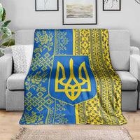 Ukrainian Flag Colors Blanket with Trident Crest and Traditional Folk Pattern