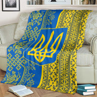 Ukrainian Flag Colors Blanket with Trident Crest and Traditional Folk Pattern