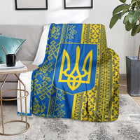 Ukrainian Flag Colors Blanket with Trident Crest and Traditional Folk Pattern