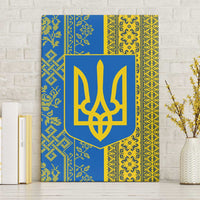 Ukrainian Flag Colors Canvas Wall Art with Trident Crest and Traditional Folk Pattern