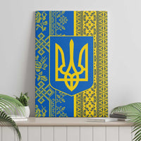 Ukrainian Flag Colors Canvas Wall Art with Trident Crest and Traditional Folk Pattern