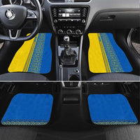 Ukrainian Flag Colors Car Mats with Trident Crest and Traditional Folk Pattern