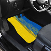 Ukrainian Flag Colors Car Mats with Trident Crest and Traditional Folk Pattern
