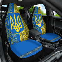 Ukrainian Flag Colors Car Seat Cover with Trident Crest and Traditional Folk Pattern