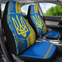 Ukrainian Flag Colors Car Seat Cover with Trident Crest and Traditional Folk Pattern
