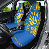 Ukrainian Flag Colors Car Seat Cover with Trident Crest and Traditional Folk Pattern