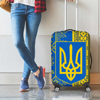 Ukrainian Flag Colors Luggage Cover with Trident Crest and Traditional Folk Pattern