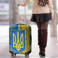 Ukrainian Flag Colors Luggage Cover with Trident Crest and Traditional Folk Pattern