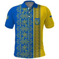 Ukrainian Flag Colors Polo Shirt with Trident Crest and Traditional Folk Pattern