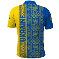 Ukrainian Flag Colors Polo Shirt with Trident Crest and Traditional Folk Pattern