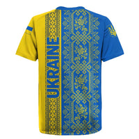 Ukrainian Flag Colors Rugby Jersey with Trident Crest and Traditional Folk Pattern