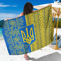 Ukrainian Flag Colors Sarong with Trident Crest and Traditional Folk Pattern
