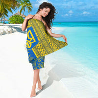 Ukrainian Flag Colors Sarong with Trident Crest and Traditional Folk Pattern