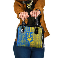 Ukrainian Flag Colors Shoulder Handbag with Trident Crest and Traditional Folk Pattern