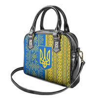 Ukrainian Flag Colors Shoulder Handbag with Trident Crest and Traditional Folk Pattern