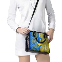 Ukrainian Flag Colors Shoulder Handbag with Trident Crest and Traditional Folk Pattern