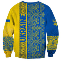 Ukrainian Flag Colors Sweatshirt with Trident Crest and Traditional Folk Pattern
