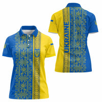 Ukrainian Flag Colors Women Polo Shirt with Trident Crest and Traditional Folk Pattern