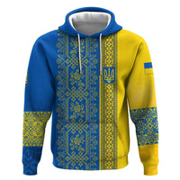 Ukrainian Flag Colors Zip Hoodie with Trident Crest and Traditional Folk Pattern