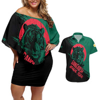 Bangladesh Bengal Tiger Couples Matching Off Shoulder Short Dress and Hawaiian Shirt with National Flag and Emblem Design