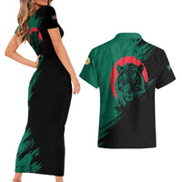 Bangladesh Bengal Tiger Couples Matching Short Sleeve Bodycon Dress and Hawaiian Shirt with National Flag and Emblem Design