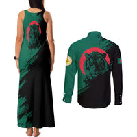 Bangladesh Bengal Tiger Couples Matching Tank Maxi Dress and Long Sleeve Button Shirt with National Flag and Emblem Design