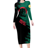 Bangladesh Bengal Tiger Family Matching Long Sleeve Bodycon Dress and Hawaiian Shirt with National Flag and Emblem Design
