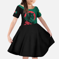 Bangladesh Bengal Tiger Family Matching Off The Shoulder Long Sleeve Dress and Hawaiian Shirt with National Flag and Emblem Design