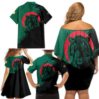 Bangladesh Bengal Tiger Family Matching Off Shoulder Short Dress and Hawaiian Shirt with National Flag and Emblem Design