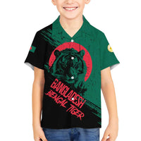 Bangladesh Bengal Tiger Family Matching Short Sleeve Bodycon Dress and Hawaiian Shirt with National Flag and Emblem Design