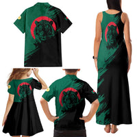 Bangladesh Bengal Tiger Family Matching Tank Maxi Dress and Hawaiian Shirt with National Flag and Emblem Design