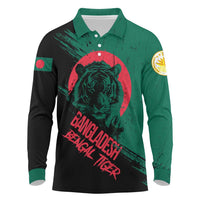 Bangladesh Bengal Tiger Long Sleeve Polo Shirt with National Flag and Emblem Design