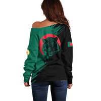 Bangladesh Bengal Tiger Off Shoulder Sweater with National Flag and Emblem Design