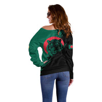 Bangladesh Bengal Tiger Off Shoulder Sweater with National Flag and Emblem Design