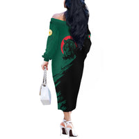 Bangladesh Bengal Tiger Off The Shoulder Long Sleeve Dress with National Flag and Emblem Design
