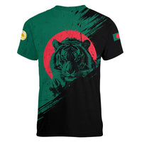 Bangladesh Bengal Tiger Women V-Neck T-Shirt with National Flag and Emblem Design