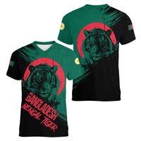 Bangladesh Bengal Tiger Women V-Neck T-Shirt with National Flag and Emblem Design