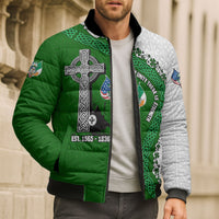 Ancient Order Of Hibernians Bomber Puffer Jacket Celtic Cross Irish American Flag Heritage