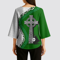 Ancient Order Of Hibernians Kimono Sleeve Blouse Celtic Cross Irish American Flag Heritage