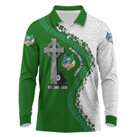 Ancient Order Of Hibernians Long Sleeve Polo Shirt Celtic Cross Irish American Flag Heritage