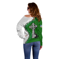 Ancient Order Of Hibernians Off Shoulder Sweater Celtic Cross Irish American Flag Heritage