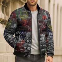 Personalized Wild West Borderlands Bomber Puffer Jacket Urban Street Graffiti Art Skull Scorpion Symbols