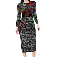 Personalized Wild West Borderlands Long Sleeve Bodycon Dress Urban Street Graffiti Art Skull Scorpion Symbols