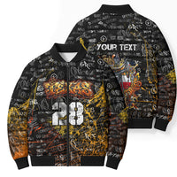 Personalized Texas State Pride Bomber Puffer Jacket Urban Graffiti Style - Longhorn Skull - Oil Derrick Graphic