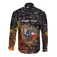 Personalized Texas State Pride Long Sleeve Button Shirt Urban Graffiti Style - Longhorn Skull - Oil Derrick Graphic