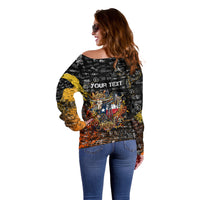 Personalized Texas State Pride Off Shoulder Sweater Urban Graffiti Style - Longhorn Skull - Oil Derrick Graphic